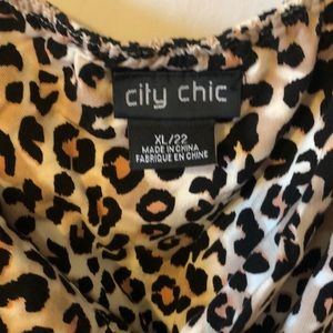 Plus size animal print draw string A line dress
